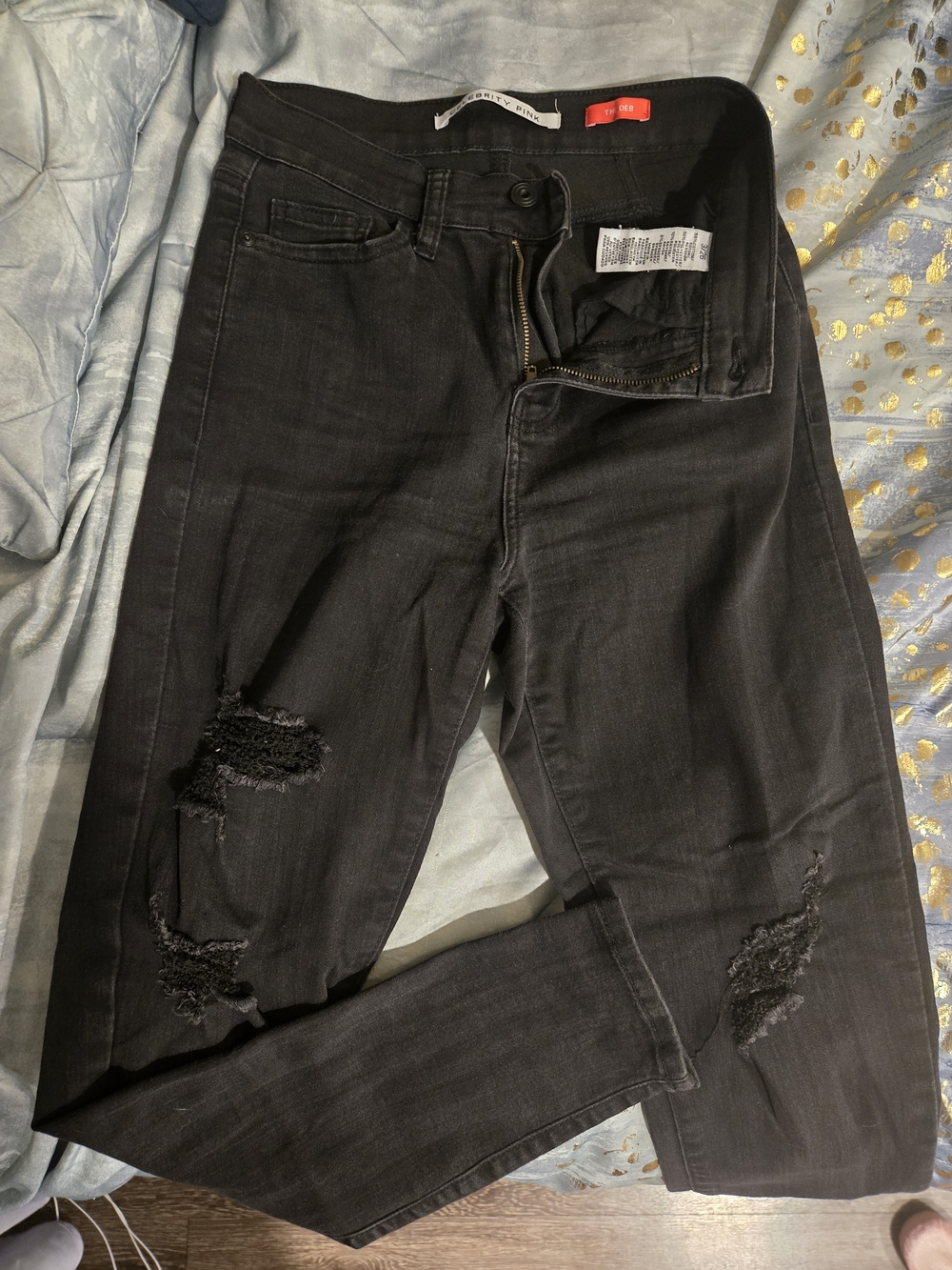 Celebrity Pink THE DEB Black Skinny Distressed Jeans